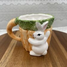 Vtg Enesco Corp. Taiwan Bunny Carrot Spring Easter 16oz Mug Majolica Style picture