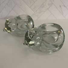2 Vintage Indiana Glass Sleeping Cat Clear Votive Candle Holders picture