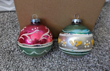 Vintage Shiny Brite Glass Ball Ornaments Striped Mica Flower 3