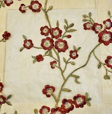 Vintage Designer Embroidered Silk Red Cherry Blossom Organza Fabric picture