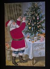Silk Santa Claus Decorates Tree~Toys~Antique Christmas Postcard~h855 picture