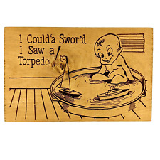 c1940s Cute Funny Boy Poop Torpedo in Bath Wood Postcard Dixie Novelty Ships 1B picture