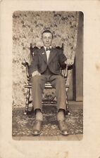 DAPPER YOUNG MAN-JOHN JONES-BOW TIE-STRIPE SOCKS~1910s REAL PHOTO POSTCARD picture