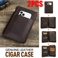 2X Genuine Leather Cigar Case Passport Travel Humidor set Lighter Cutter Pocket picture