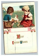 Vintage 1912 Easter Postcard Cute Kids Playing with Hen and Chicks Lambs picture