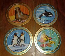 4 Vintage Sea World Coasters Animal Art Seal Penguins Walrus Killer Whale Cute picture