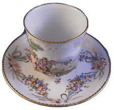 Antique 18thC Naples Porcelain Relief Scene Cup & Saucer Porzellan Tasse As Is picture
