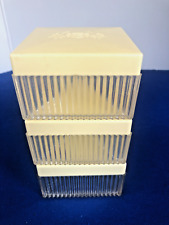 Set of 3 Vtg Clear Ribbed Lucite Acrylic Vanity Boxes w Cream Embossed Lids Lot picture