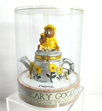 Beary Good Porcelain Teapot MARCH Birthday Month in Package Teddy Bear Raincoat picture