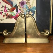 Vtg Solid Brass Scroll Wave Bookends MCM Library Office Neoclassical W3 picture