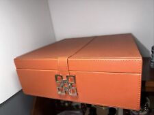 LARGE Global Views Aarhaus Faux-Leather Box Home Decor Storage Orange 12” X 12” picture