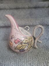 HULL Pottery MCM Blossom Flite Pink Basket Weave Tea Pot T14 Rope 1955 Whimsy picture