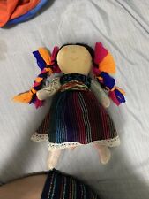 Traditional Handmade Colorful Mexican Doll Lace Rag Cloth Fiesta braids 11” tall picture