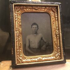 BELIEVED TO BE WOUNDED CIVIL WAR SOLDIER TINTYPE PHOTOGRAPH FACE SHIRTLESS UNION picture