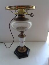 Antique 19th Century Glass Hurricane Lamp Converted Oil to Electric Glass Base picture