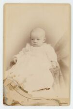 Antique c1880s Cabinet Card Adorable Little Baby in White Dress Cleveland, OH picture
