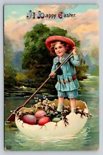 c1910 Fantasy Girl Rows Egg Shell Boat Germany Easter P822 picture