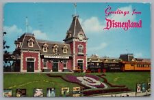 Greetings From Disneyland Entrance And Main Street Station Train Depot Postcard picture