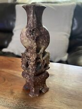 Vintage SOAPSTONE Chinese Hand Carved Bud Vase Unique coloring picture