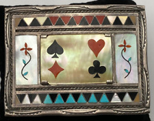 WOW Sterling Vintage Poker Suits Cards Zuni Belt Buckle Don Dewa DV Dewa picture