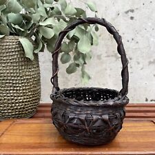 Vintage Japanese Bamboo Ikebana Basket Hand Woven Dark Stain picture