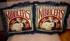 Vintage Primitive 2 Nibblers Striped Bunny Rabbits Pillows 10” X 10” Cute picture
