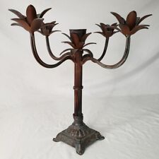 Vintage Wrought Iron 5 Candle Palm Leaves Candelabra Candle Holder  15” H x 17”W picture
