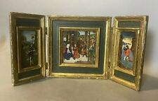 VINTAGE WOODEN FOLDING RELIGIOUS SCENIC TRYPTIC PANEL SCREEN picture