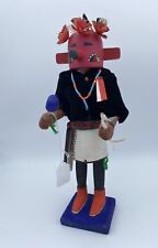 Hopi Kachina Dancer 13” Wood Carved With Unusual Flower Crown & Jewelry Vintage picture