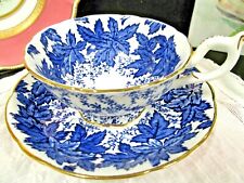 COALPORT tea cup and saucer Ivy Cobalt blue chintz pattern teacup England 1940s  picture