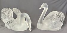 Pair of Signed Large Lalique Clear & Frosted Crystal Swan Figurines picture