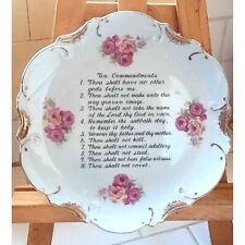 Vintage Porcelain 10 Commandments House Blessing Plate Hand Painted 18K Gold Tri picture