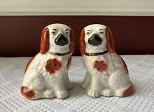 Pair Of Antique Staffordshire Porcelain Spaniel Dog Figurines picture