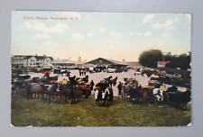 Vintage 1913 Postcard Rochester NY - PUBLIC MARKET Horse and Cart Shopping picture