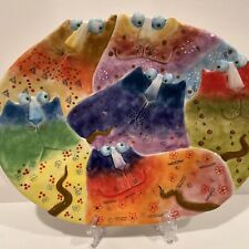 Joy Cat Whimsical Brightly Colored Collection Platter or Wall Art Pottery 11x14 picture