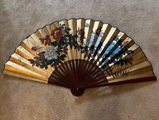 VTG Mid Century Oriental Decor Hand Painted Large Fan Wall Decor- Hanging picture
