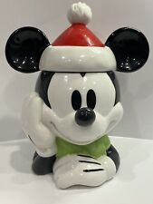 Vintage Retired Disney Store Mickey Mouse Holiday Santa Ceramic Cookie Jar 10/10 picture