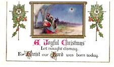 Joyful Christmas Jesus Mary Joseph Nativity Embossed Antique Postcard 1936 picture