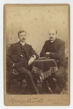 Antique c1880s RARE Cabinet Card Two Priests Mustaches Sitting At Table Leeds UK picture