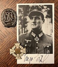 Original WW2 German KC DKiG Hugo Schimmel signed photo and 2 medals symbols gone picture