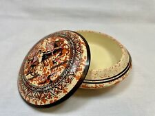Vintage Hand Painted Greek Terracotta Clay Trinket Box Gods & Chariot 6” picture