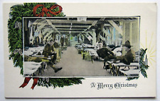 Military Army Soldiers in Barrack World War I Christmas Greetings Postcard DB picture