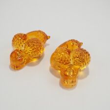 William Sonoma Glass Acorn Taper Candle Holders Set Of 2 Amber Fall Harvest picture