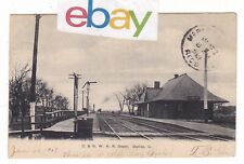 1907 DUNLAP IOWA C & NW RAILROAD STATION DEPOT TRAIN VINTAGE POSTCARD IA OLD  picture