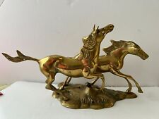 Vintage Solid Brass Statue Sculpture of Two Horses Running 8