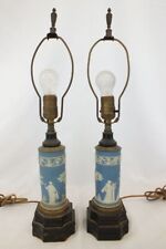 Antique Wedgwood Jasperware Blue White Lamp Pair Unrestored picture