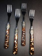 4 Eme Tortoise Shell Napoleon18/10 Italy Salad Forks Stainless Flatware MCM picture