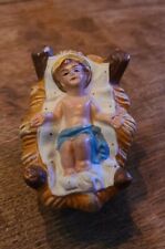 Vintage Nativity Baby Jesus Manger Paper Mache Chalkware Japan Clover Leaf Mark picture