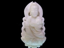 Vintage Natural White Shell Hand Carved Quan Yin Guanyin Buddhist Amulet Pendant picture