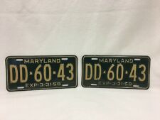 Vintage MD Maryland License Plates 1958 58 Dark Green Antique DD-60-43 picture
